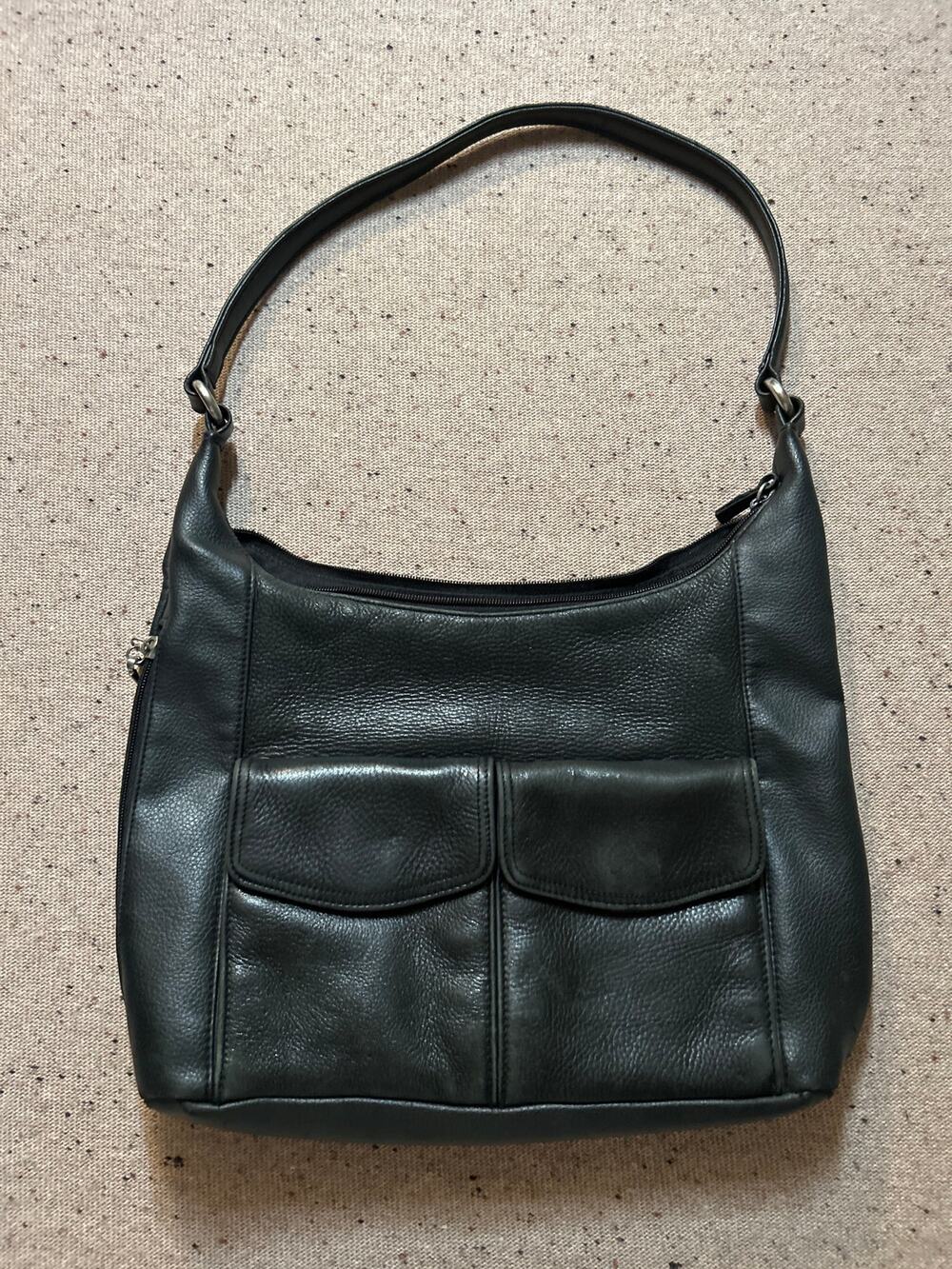 St. John's Bay Leather Shoulder Bag Pebbled Black